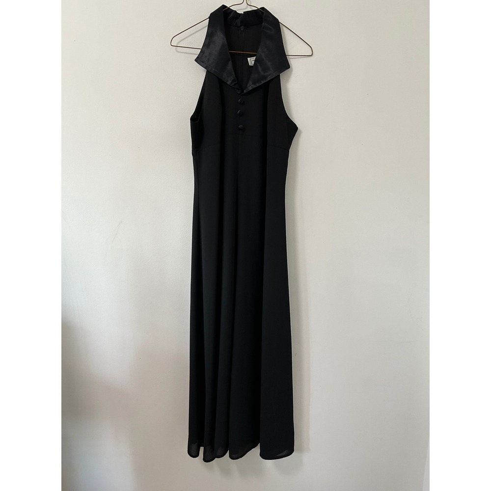 Beechers Brook Tuxedo Halter Maxi Dress Womens 8 Black Vintage Minimalist Gown